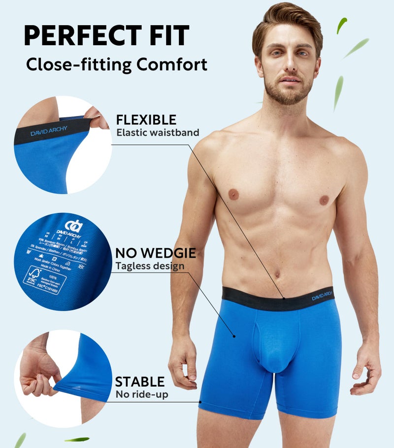 DAVID ARCHY Mens Underwear Rayon made from Bamboo 7-Pack, Wicking-Moisture & Cool Boxer Briefs with Support Pouch, Breathable Soft Stretch Boxers for Men with Fly (L, Seven Colors - 6.5'') - Image 5