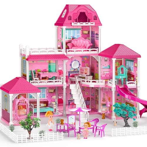 JUKUDAHU Villa Playset for Girls Ages 37 3Story 8 Room House with 2 Dolls Furniture and Accessories Indoor Playset Girls Toys for Ages 68 Pretend Toddler Toy Birthday Gifts for Kids 48 - Image 1