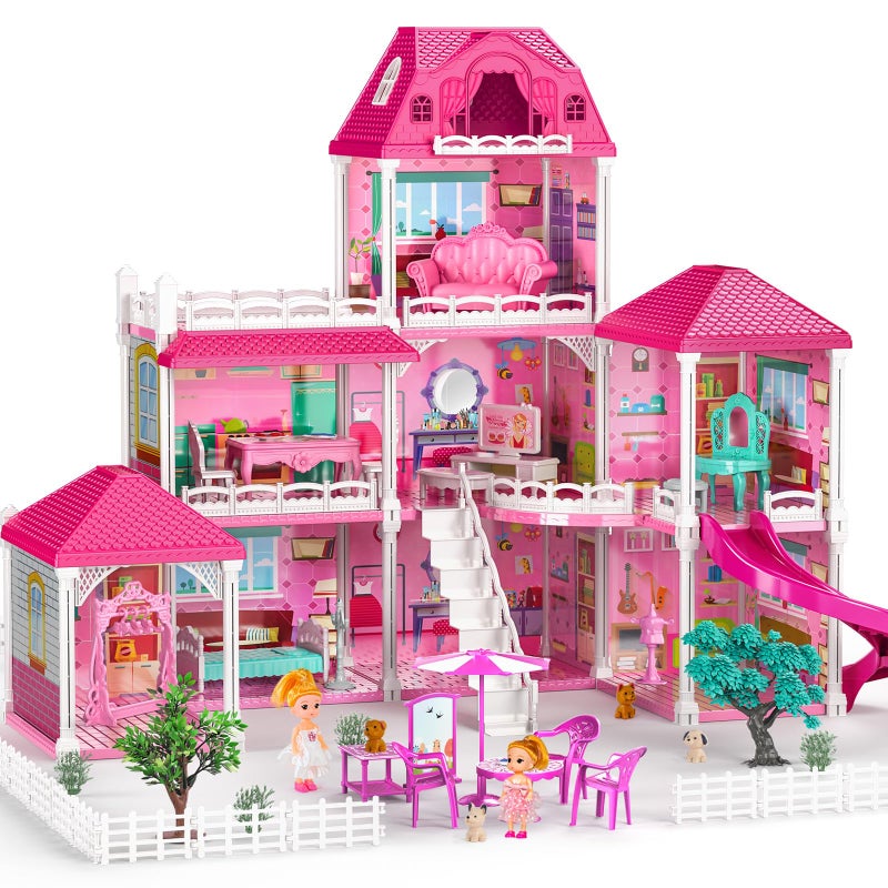 JUKUDAHU Villa Playset for Girls Ages 37 3Story 8 Room House with 2 Dolls Furniture and Accessories Indoor Playset Girls Toys for Ages 68 Pretend Toddler Toy Birthday Gifts for Kids 48 - Image 3