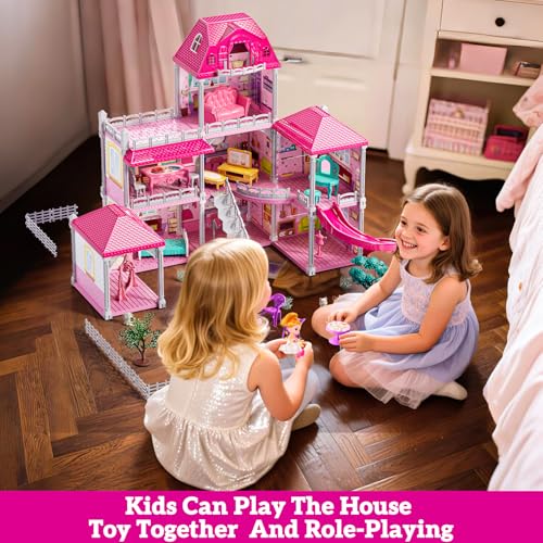 JUKUDAHU Villa Playset for Girls Ages 37 3Story 8 Room House with 2 Dolls Furniture and Accessories Indoor Playset Girls Toys for Ages 68 Pretend Toddler Toy Birthday Gifts for Kids 48 - Image 5