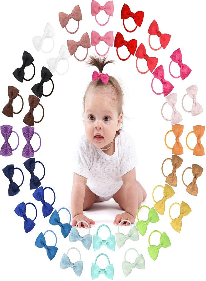 CÉLLOT 40Pcs 2 Inches Baby Bows Hair Ties Mini Boutique Hair Bows Durable Elastic Rubber Ribbon Hair Band Accessories for Toddlers Infants Kids Under 2 Years Old - Image 1