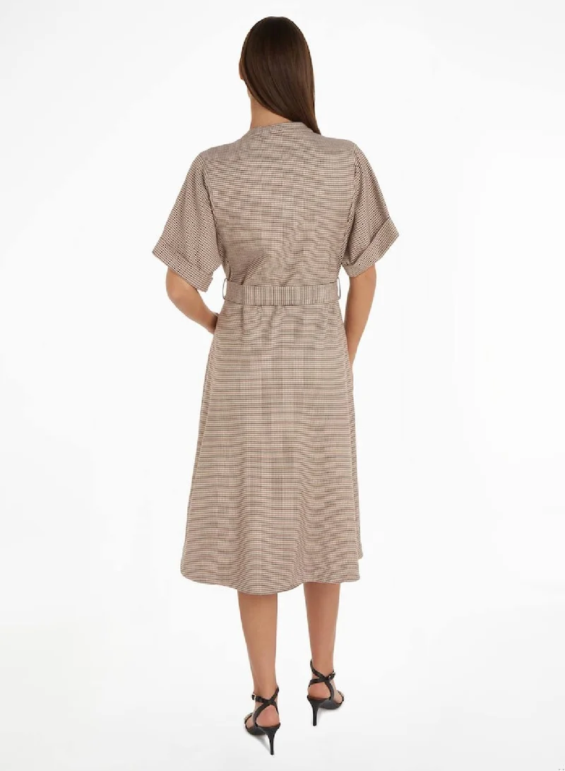 TOMMY HILFIGER Women's Micro Check Midi Dress - Polyester Blend, Multicolor