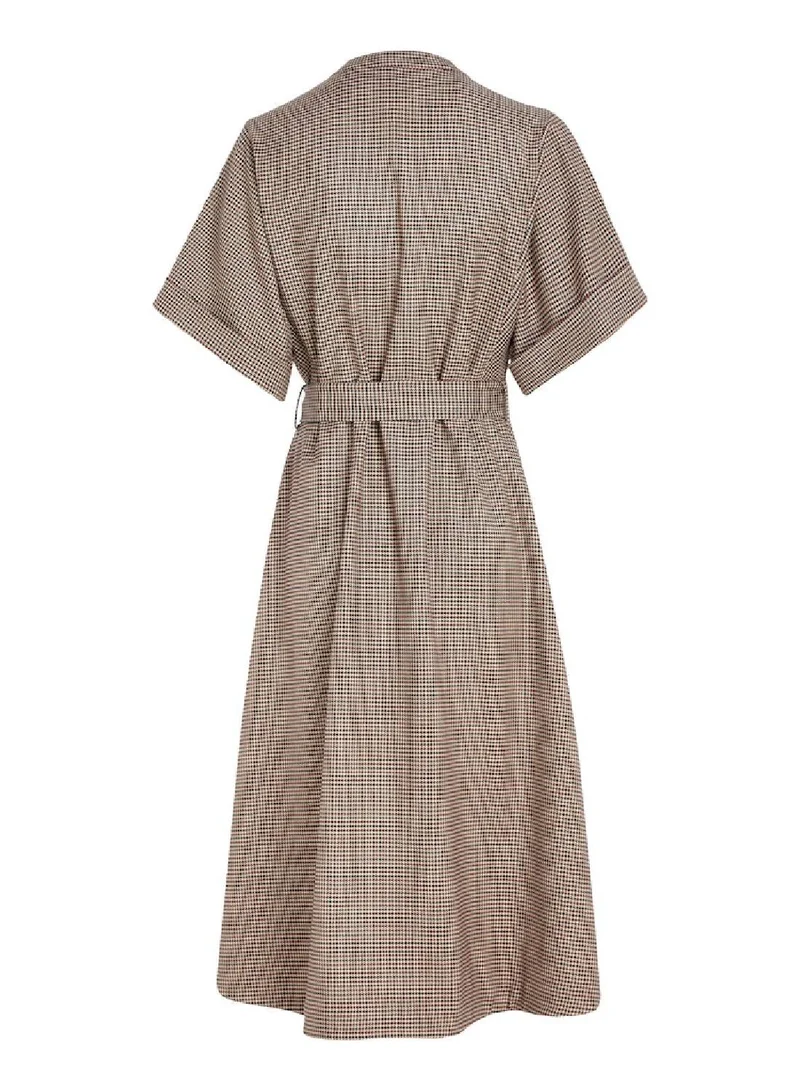 TOMMY HILFIGER Women's Micro Check Midi Dress - Polyester Blend, Multicolor