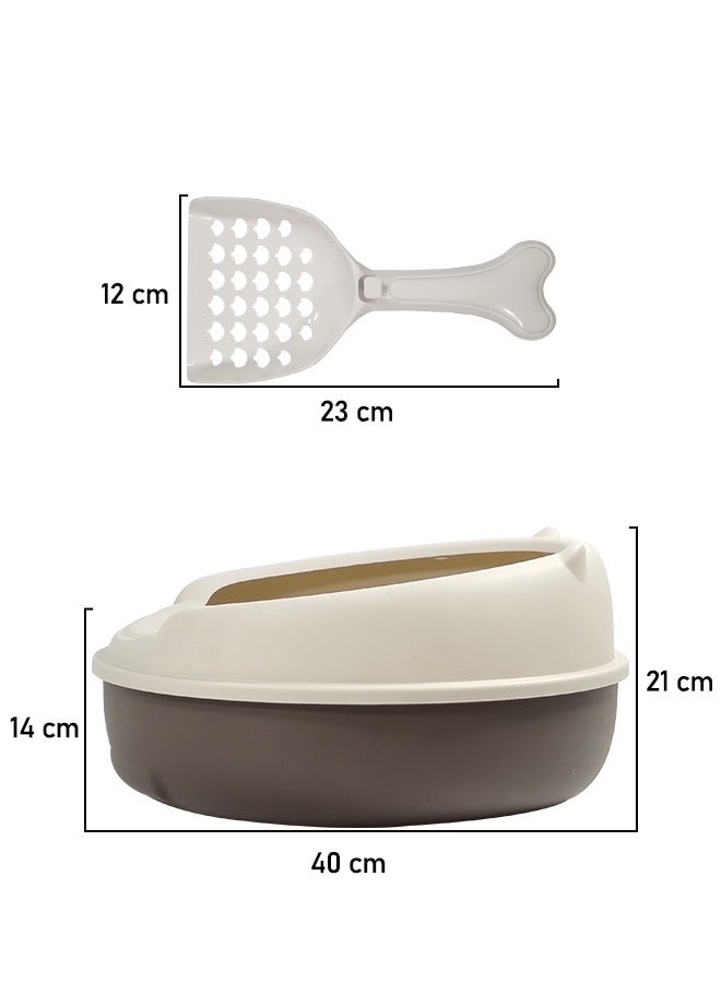 MAJIBAO Semi-enclosed anti-splashing cat litter box, Easy to clean cat litter basin with Pedal design, Detachable cat toilet for easy cleaning(Gray and chocolate) 40 cm Long  - Image 2
