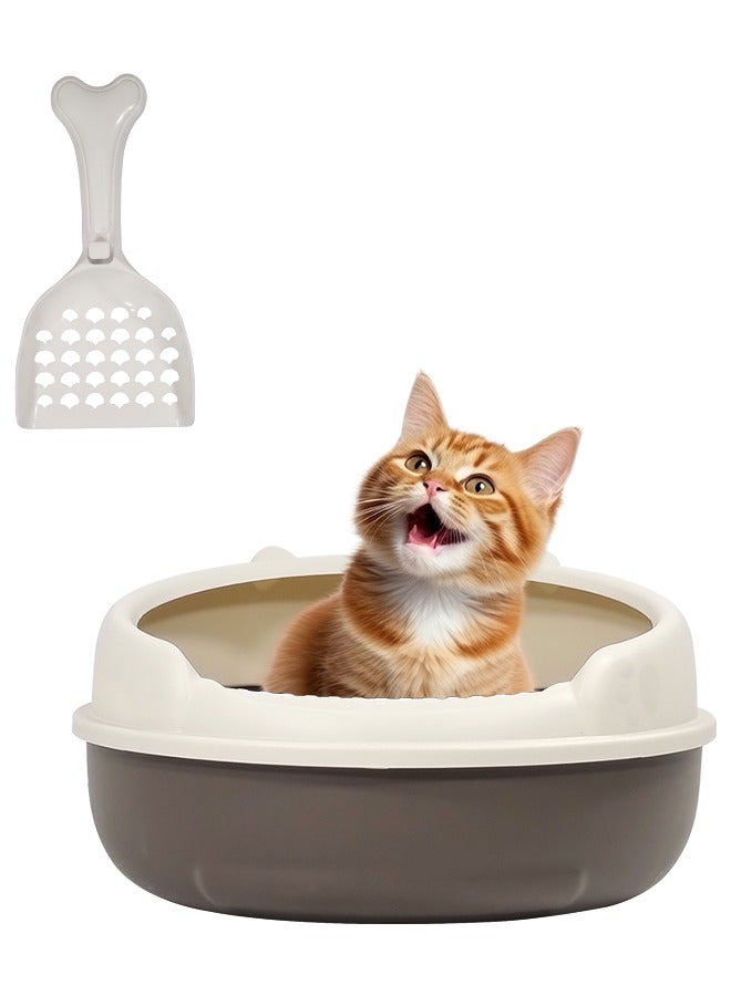 MAJIBAO Semi-enclosed anti-splashing cat litter box, Easy to clean cat litter basin with Pedal design, Detachable cat toilet for easy cleaning(Gray and chocolate) 40 cm Long  - Image 1