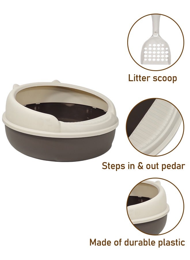 MAJIBAO Semi-enclosed anti-splashing cat litter box, Easy to clean cat litter basin with Pedal design, Detachable cat toilet for easy cleaning(Gray and chocolate) 40 cm Long  - Image 5
