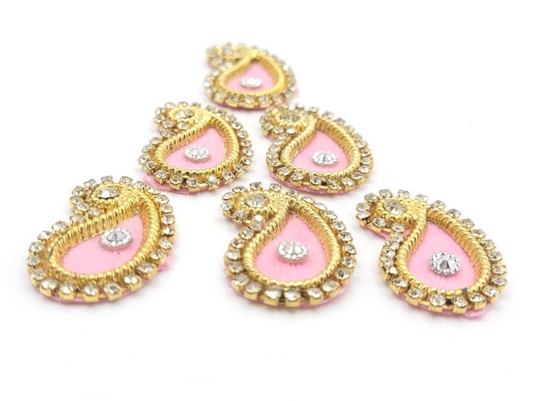 Applique PatchesKundan PatchesDecorative Patches Pink Embroidery Mango Keri Shaped Buti for Clothes Saree Blouse Dress Decoration Butti Patches 15  - Image 3