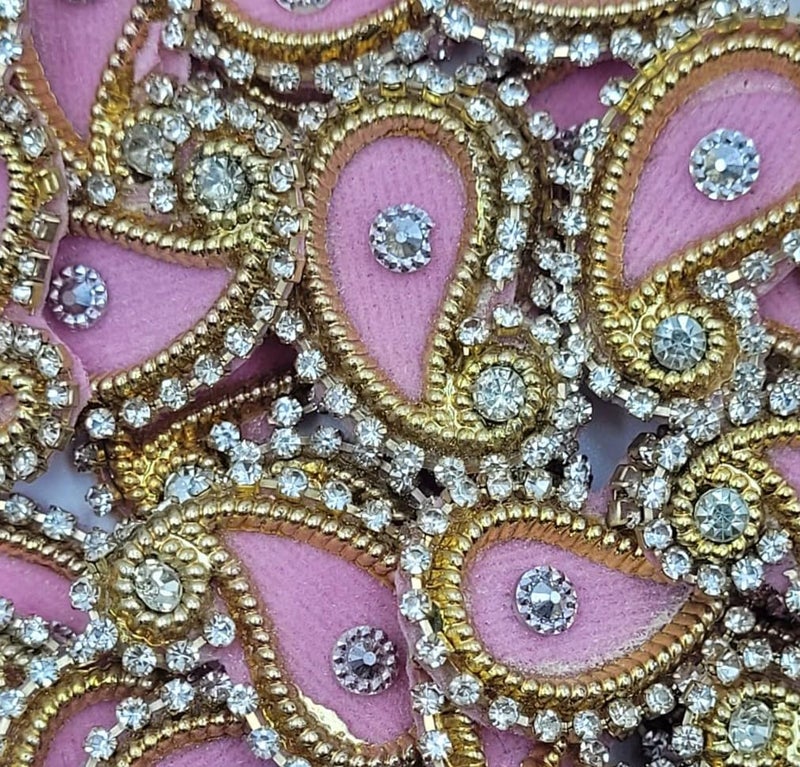 Applique PatchesKundan PatchesDecorative Patches Pink Embroidery Mango Keri Shaped Buti for Clothes Saree Blouse Dress Decoration Butti Patches 15  - Image 2