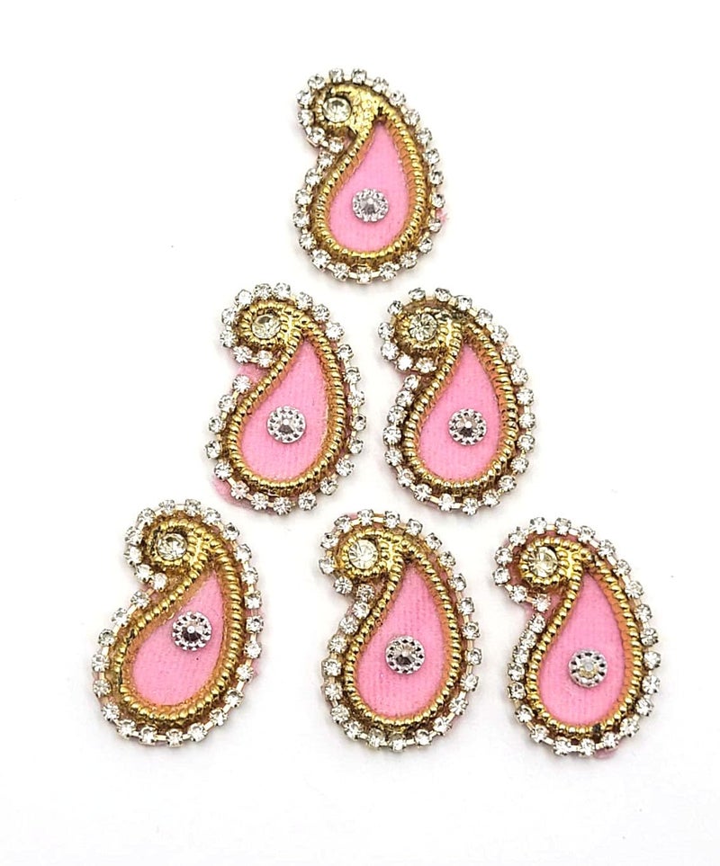 Applique PatchesKundan PatchesDecorative Patches Pink Embroidery Mango Keri Shaped Buti for Clothes Saree Blouse Dress Decoration Butti Patches 15  - Image 1