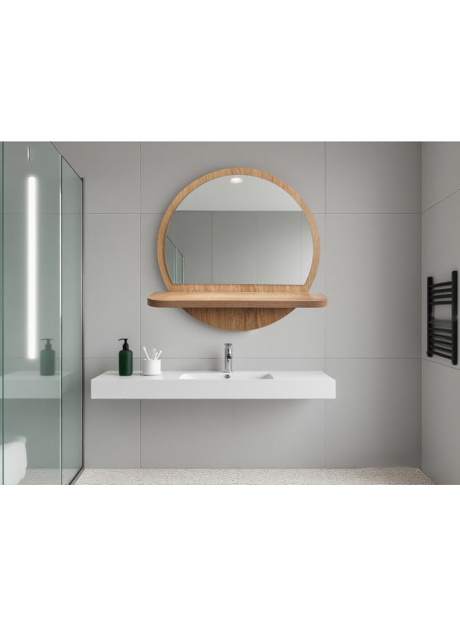 ايست من نون مرآة حائطية مع رف، لون خشبي، مدخل مزخرف، 45×45 سم - Image 5