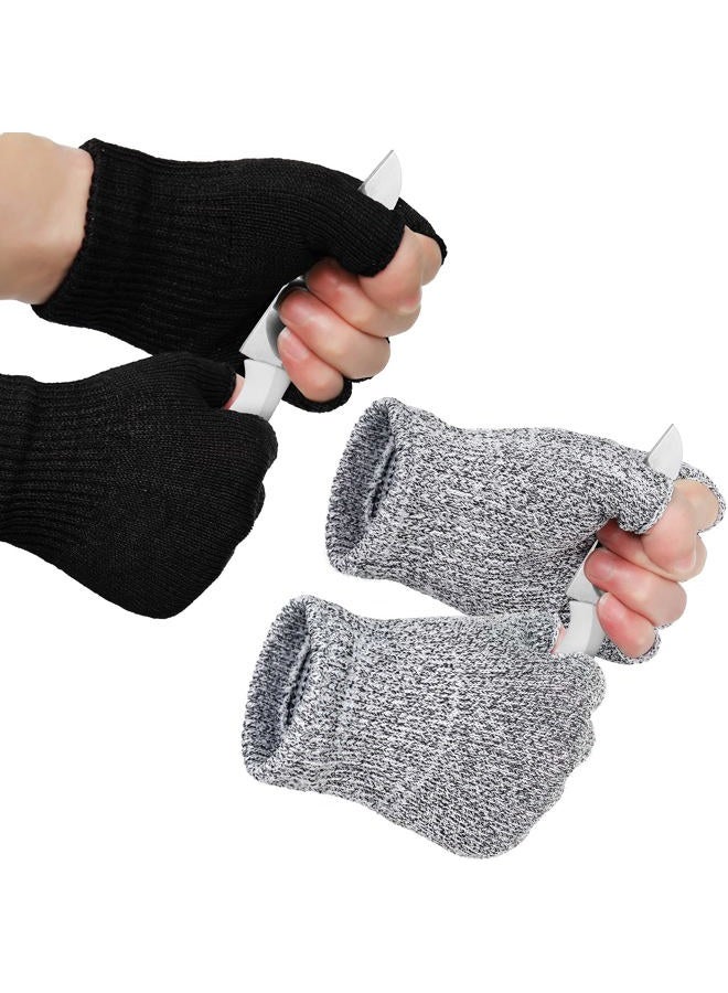 Geyoga 2 Pair Cut Resistant Half Finger Safety Gloves for Home Use (Grey and Black) - Image 1