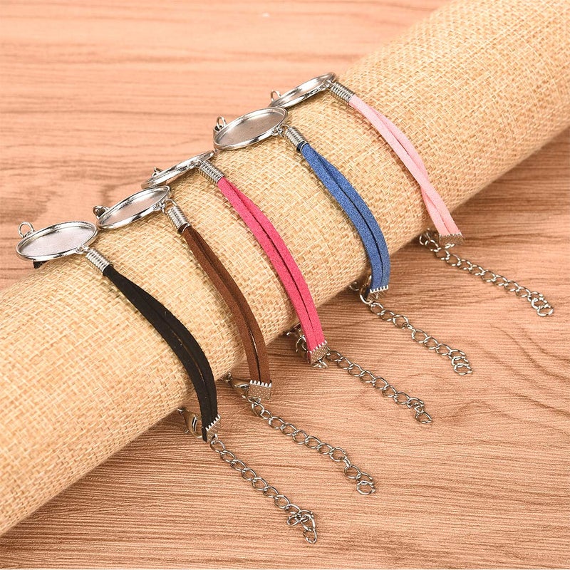 DROLE 40Pcs Bracelet Bezel Settings for Jewelry Making-20Pcs 20mm Silver Color Jewelry Bezel Base Round Cabochon Bezel Tray Blank Bangles Bracelets with 20mm Clear Glass Cabochons Mutil - Image 3
