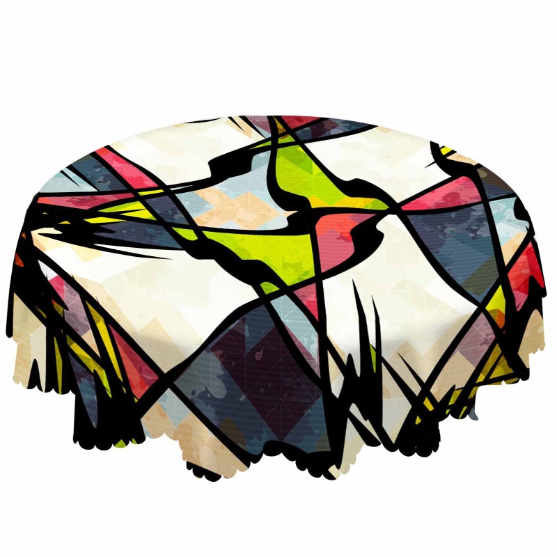AOYEGO Art Graffiti Table Cloth Abstract Colorful Irregular Creative Design Round Tablecloth 60 Inch for Dining Room Party Banquet