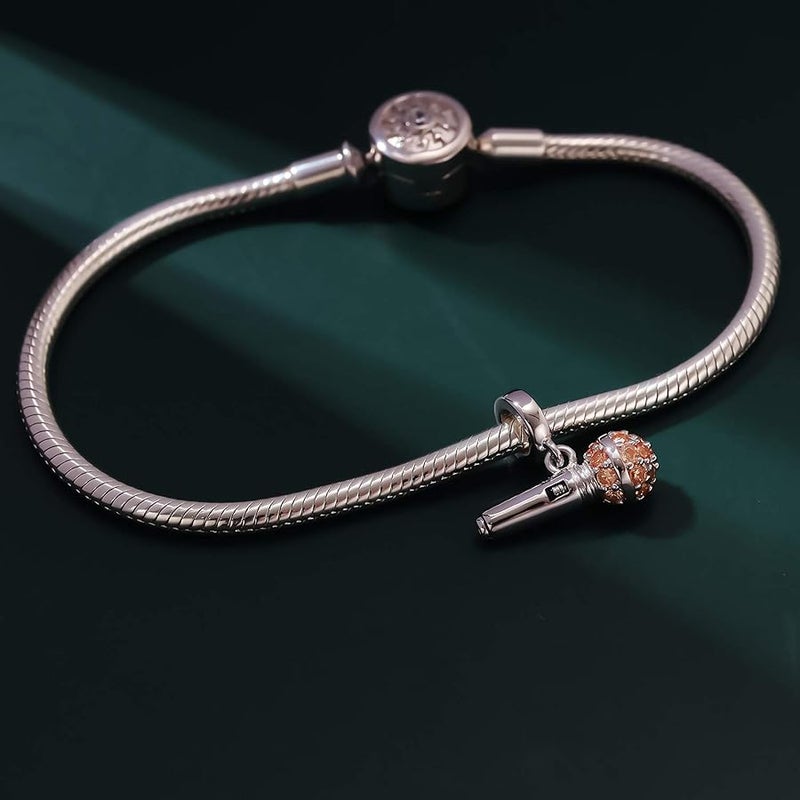 سو كيس I Love Music Microphone Voice Charms 925 Sterling Silver Champagne Crystal Pendants fit Pandora Bracelet Necklace - Image 5