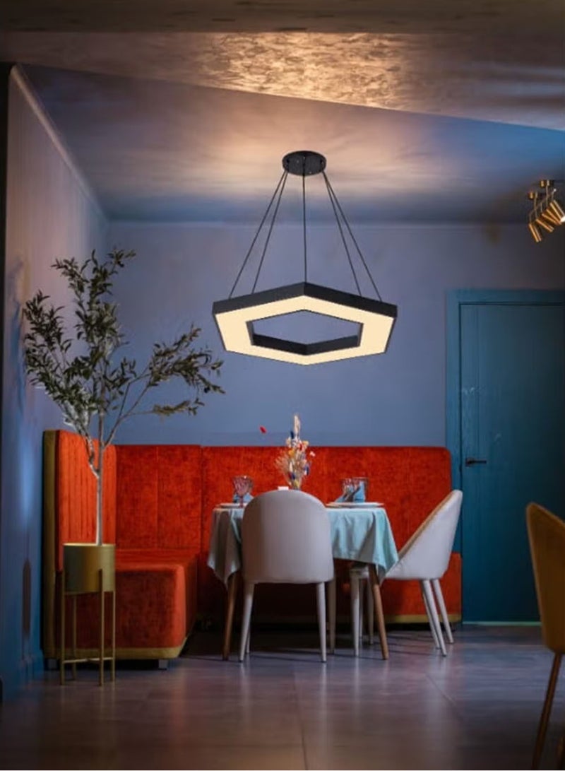 EzzySo Modern LED Chandelier 40cm Hollow Hexagon Ceiling Light 18W Three Colors Variable Light Adjustable Hanging or Ceiling Mounted Hanging Industrial Style Pendant Light for Living Room Bedroom Office Gym Dance Studio Shopping Mall - Image 3