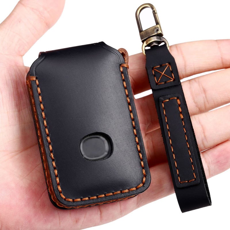EASYANT 4 Button Genuine Leather Remote Key Fob Case Cover Compatible with 2020-2022 Mazda 3 Hatchback 6 CX-5 CX-30 CX-9 Black