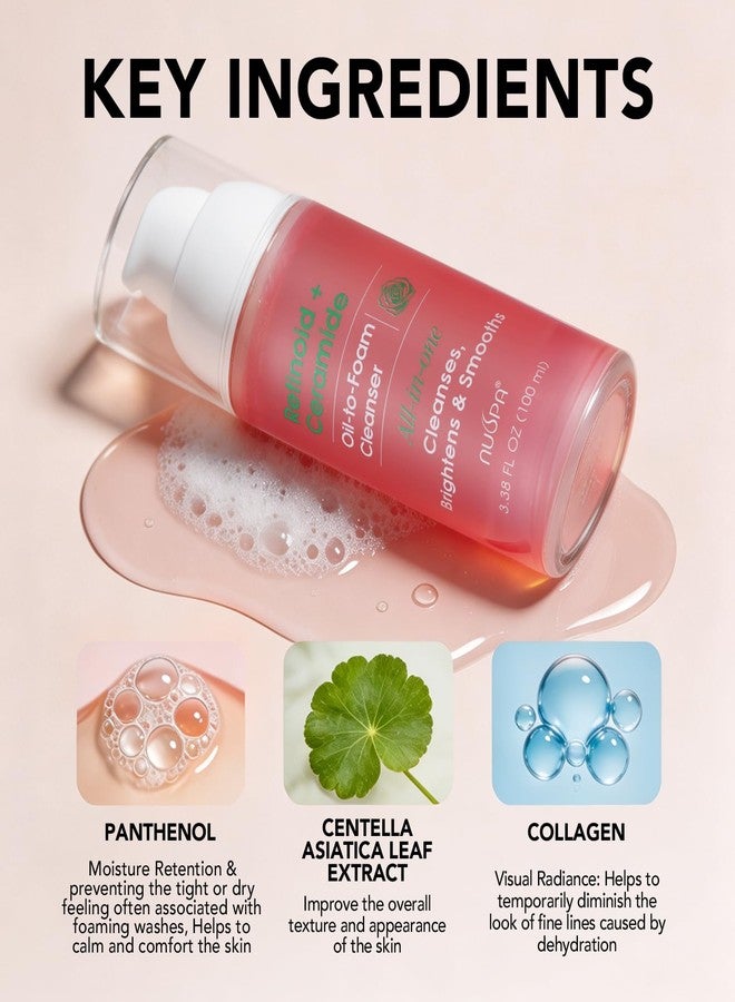 NUSPA Retinoid Ceramide Oil to Foam Cleanser, Anti-Aging Exfoliating Face Wash, Gentle Makeup Remover, Strengthens Skin Barrier, Deep Cleansing for Smooth Youthful Skin - Image 3