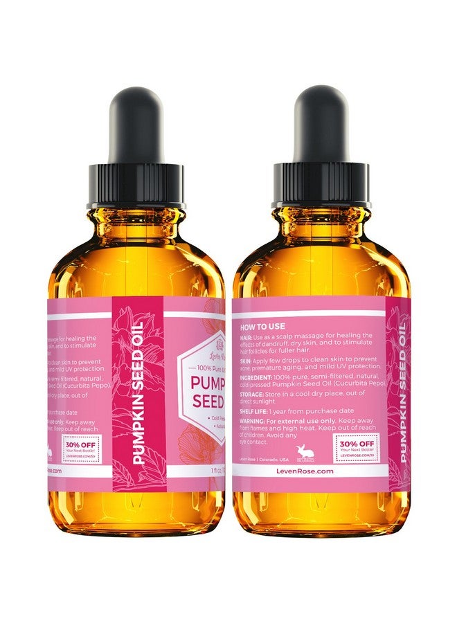 Leven Rose Organic Pumpkin Seed Oil For Hair Growth 1 Oz, 100% Pure, Cold Pressed Pumpkin Oil For Damaged Hair, Dry Skin And Nails
