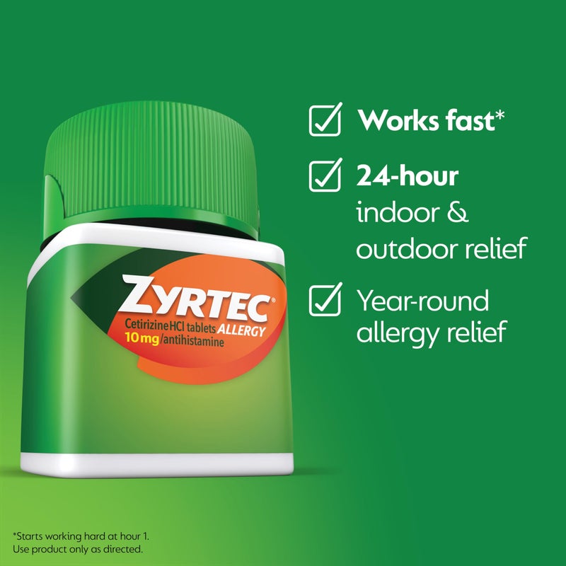 Zyrtec 24 Hour Allergy Relief Tablets, Indoor & Outdoor Allergy Medicine with 10 mg Cetirizine HCl per Antihistamine Tablet, Relief of Allergies, 60 count. - Image 5