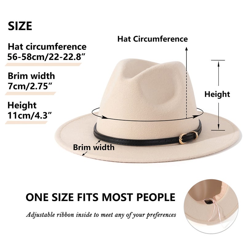 Lisianthus Women Classic Felt Fedora Wide Brim Hat with Belt Buckle Black Belt-Creamy - Image 5