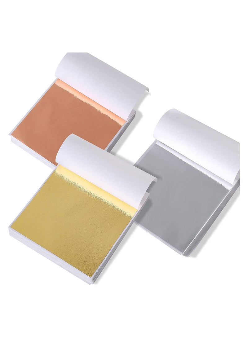 300pcs Imitaion Gold Leaf Sheets for Resin 3 Multi-Color Gold Foil Sheets are Suitable for Art Crafts Resin Painting Furniture Decoration 9.9×9.9 cm - Image 1