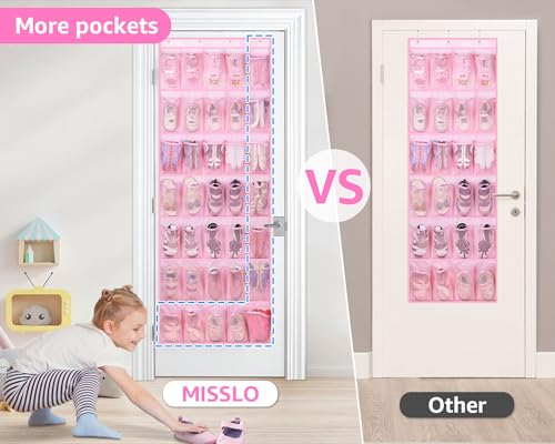 MISSLO 35 Pockets Kids Shoe Organizer for Baby sturdy Oxford Toddler Shoe Rack for Closet Cute Over the Door Shoe Storage Hanging Pink Girl Room Decor - Image 2