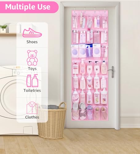 MISSLO 35 Pockets Kids Shoe Organizer for Baby sturdy Oxford Toddler Shoe Rack for Closet Cute Over the Door Shoe Storage Hanging Pink Girl Room Decor - Image 5