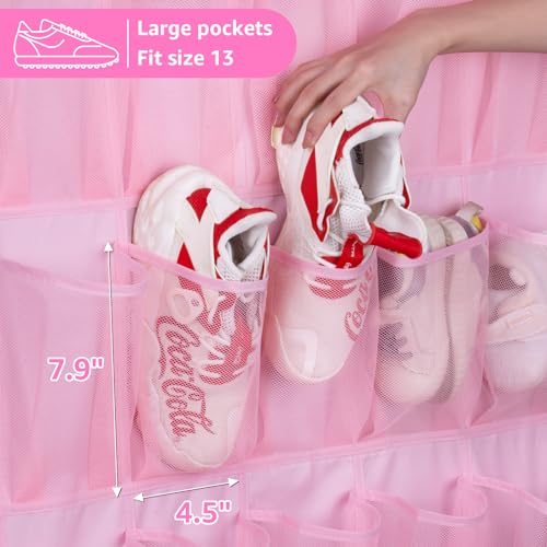 MISSLO 35 Pockets Kids Shoe Organizer for Baby sturdy Oxford Toddler Shoe Rack for Closet Cute Over the Door Shoe Storage Hanging Pink Girl Room Decor - Image 3