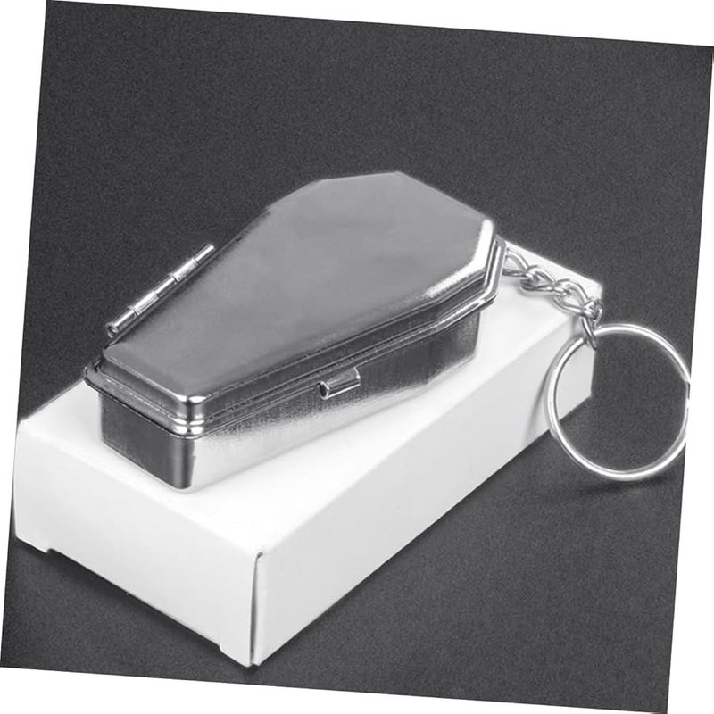 Black Metal Coffin Shaped Pocket Ashtray Keychain Portable for Camping Travel Outdoor - Image 3