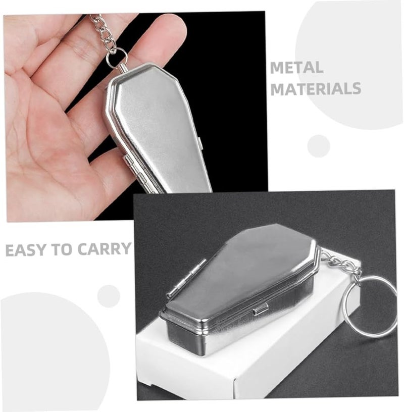 Black Metal Coffin Shaped Pocket Ashtray Keychain Portable for Camping Travel Outdoor - Image 5