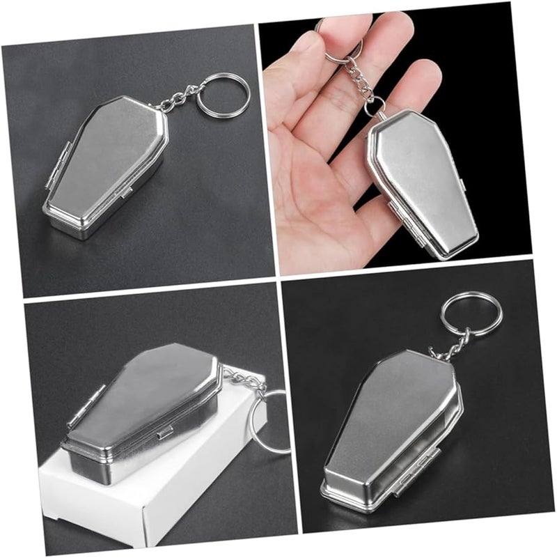 Black Metal Coffin Shaped Pocket Ashtray Keychain Portable for Camping Travel Outdoor - Image 4