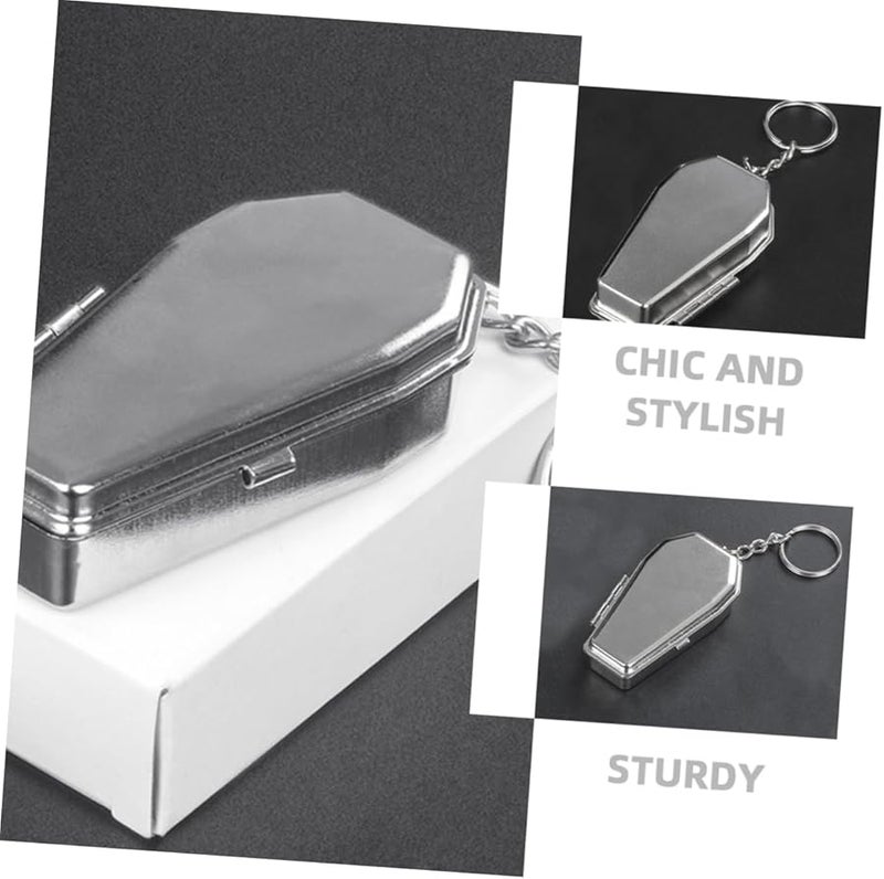 Black Metal Coffin Shaped Pocket Ashtray Keychain Portable for Camping Travel Outdoor - Image 2