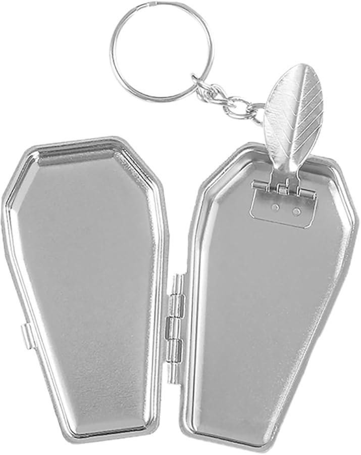 Black Metal Coffin Shaped Pocket Ashtray Keychain Portable for Camping Travel Outdoor - Image 1