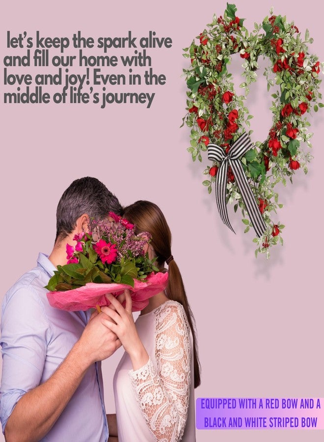 Quixem Spring Heart Wreath - 22IN, Green Wreath with Red Berry Velvet Bow, Romantic Spring Door Decor for Mother's Day, Weddings, Wall, and Farmhouse Home Décor - Image 4