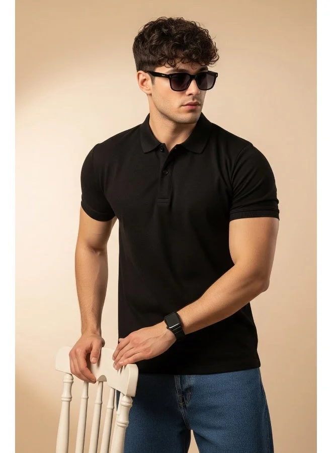 فيردو Veirdo® Pure Cotton Half Sleeves Regular Fit Plain Solid Classic Polo Collar T-Shirt for Men & Boys (Color Options- Black, Maroon & Olive) (TSH_BLK_Polo_S)