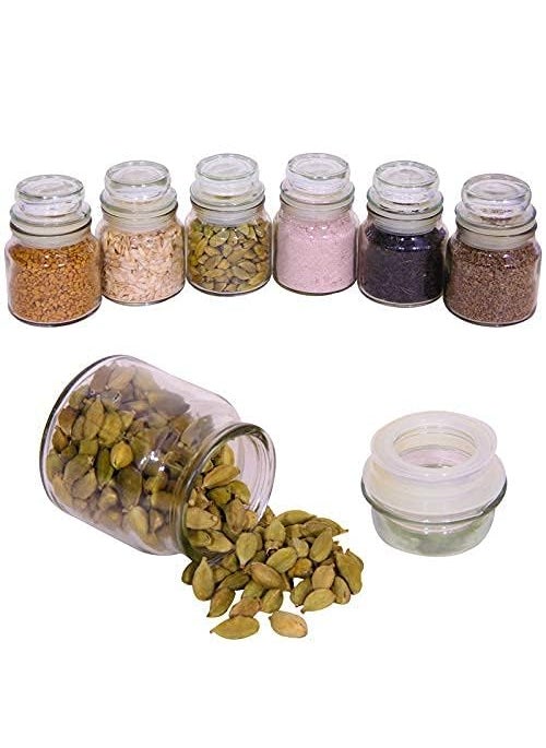 LUCID...We Build Relations - LUCID...We Build Relations .. Glass Jar & Container With Rust Proof Airtight Lid Jar For Storage Of Spices & Dryfruit Small Jars For Kitchen (50Ml, Pack Of 6), Black - Image 1
