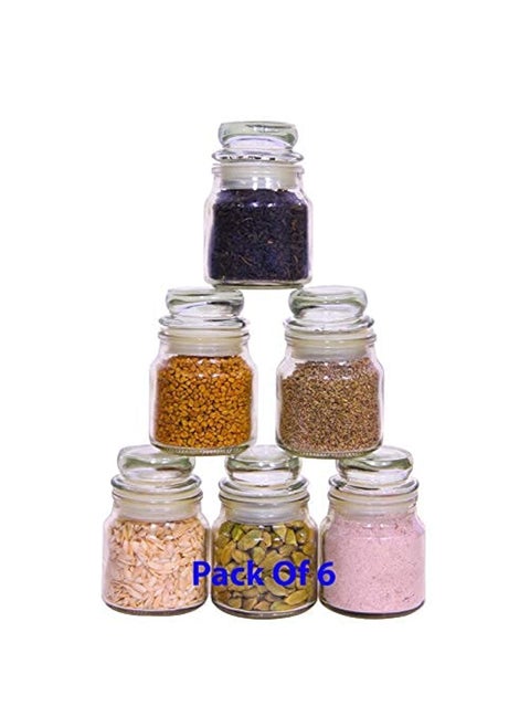 LUCID...We Build Relations .. Glass Jar & Container With Rust Proof Airtight Lid Jar For Storage Of Spices & Dryfruit Small Jars For Kitchen (50Ml, Pack Of 6), Black