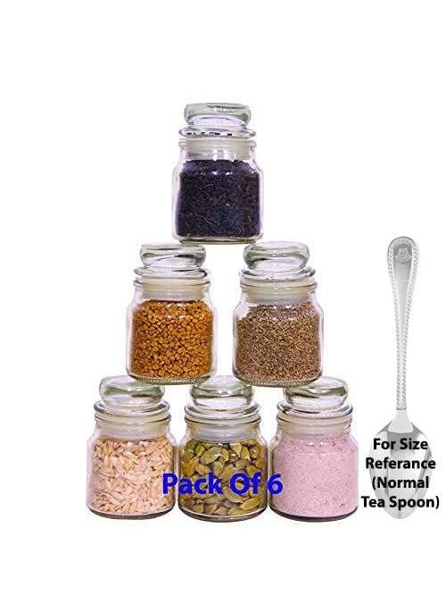 LUCID...We Build Relations - LUCID...We Build Relations .. Glass Jar & Container With Rust Proof Airtight Lid Jar For Storage Of Spices & Dryfruit Small Jars For Kitchen (50Ml, Pack Of 6), Black - Image 1