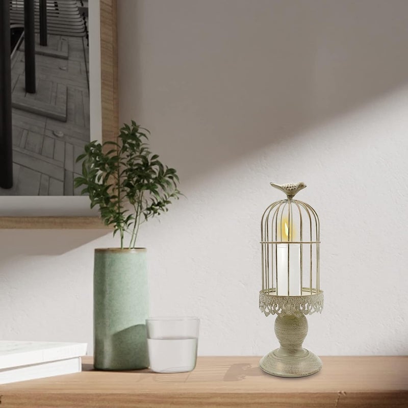 Zalaxt Retro Shabby Candle Holder, Bird Cage Decor,Decorative Birdcage Candle Holder Vintage Metal Candlestick for Wedding,Party Vintage Gothic Decor,Victoriana Decor,Home Decor White 11.8 Inch - Image 2
