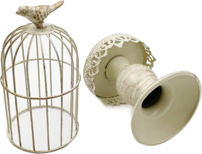Zalaxt Retro Shabby Candle Holder, Bird Cage Decor,Decorative Birdcage Candle Holder Vintage Metal Candlestick for Wedding,Party Vintage Gothic Decor,Victoriana Decor,Home Decor White 11.8 Inch - Image 5