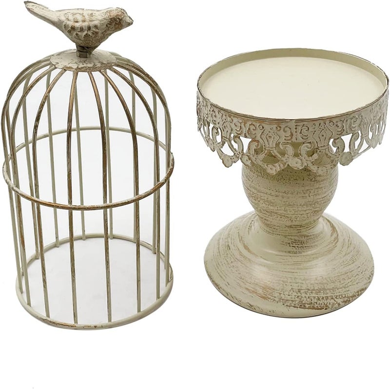 Zalaxt Retro Shabby Candle Holder, Bird Cage Decor,Decorative Birdcage Candle Holder Vintage Metal Candlestick for Wedding,Party Vintage Gothic Decor,Victoriana Decor,Home Decor White 11.8 Inch - Image 4