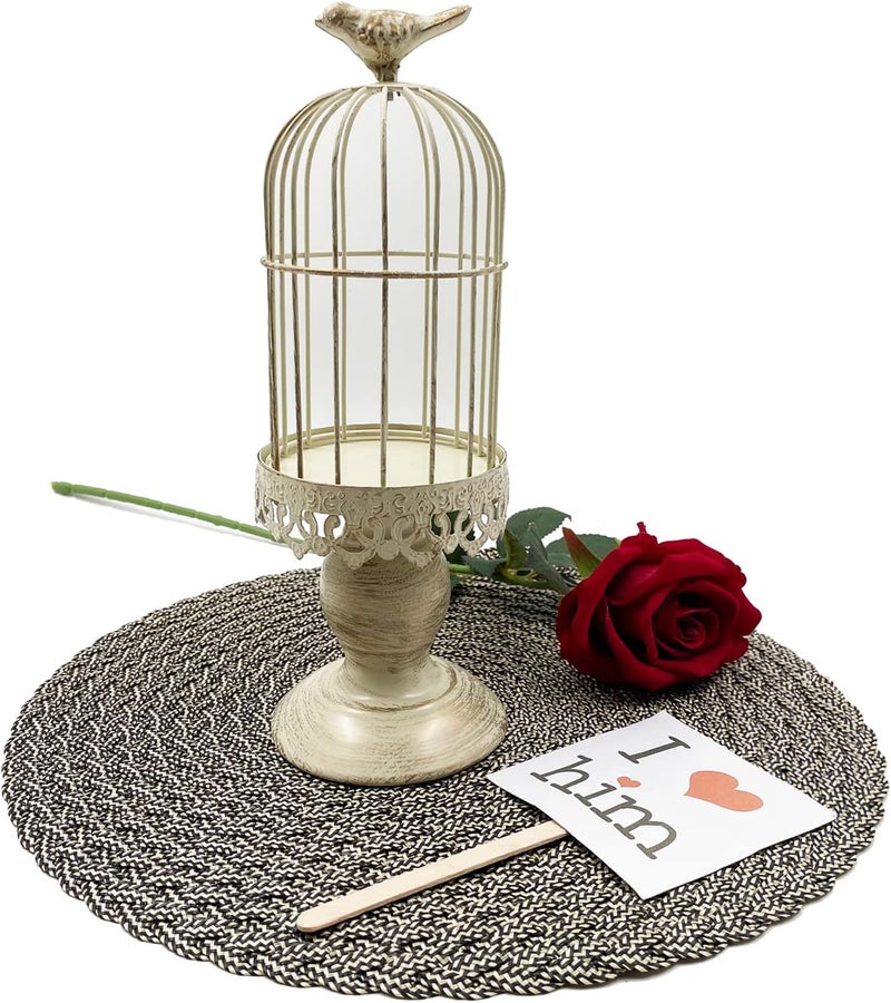 Zalaxt Retro Shabby Candle Holder, Bird Cage Decor,Decorative Birdcage Candle Holder Vintage Metal Candlestick for Wedding,Party Vintage Gothic Decor,Victoriana Decor,Home Decor White 11.8 Inch - Image 3