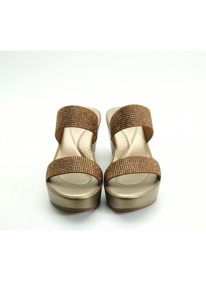Michelle Morgan 092-3126 Michelle Morgan Women's Embellished Double Strap Wedge Heel Sandals 514RJ33A Tan - Image 2