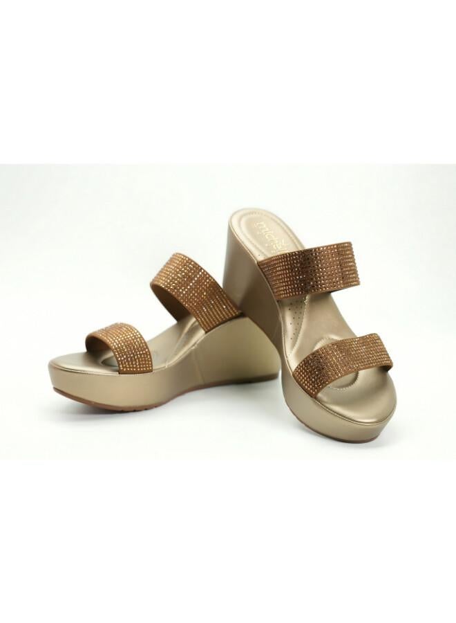 Michelle Morgan 092-3126 Michelle Morgan Women's Embellished Double Strap Wedge Heel Sandals 514RJ33A Tan - Image 4