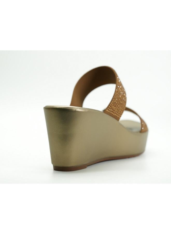 Michelle Morgan 092-3126 Michelle Morgan Women's Embellished Double Strap Wedge Heel Sandals 514RJ33A Tan - Image 3