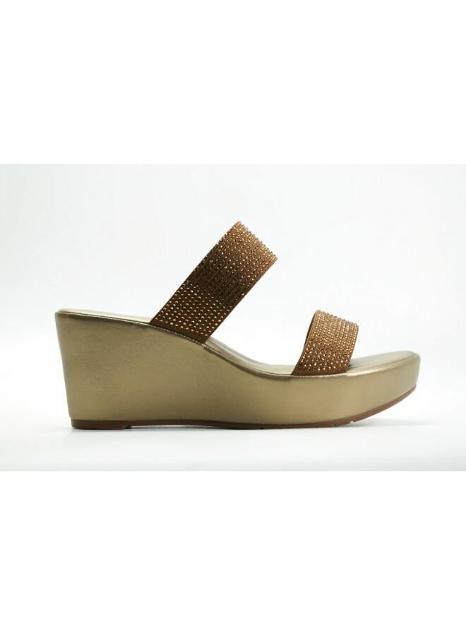 Michelle Morgan 092-3126 Michelle Morgan Women's Embellished Double Strap Wedge Heel Sandals 514RJ33A Tan - Image 1