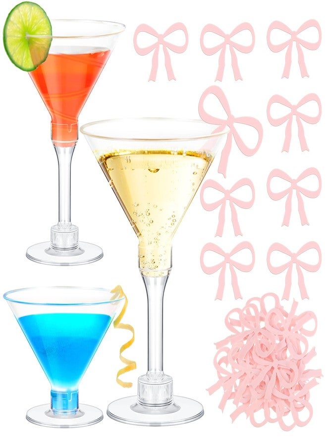 Reallnaive 48 Pcs Party Plastic Martini Glasses Disposable with Pink Bow Drink Tag 5 oz Clear Martini Cocktail Glasses Bulk for Fall Halloween Party Wedding Birthday Wine, Desserts, Appetizers - Image 1