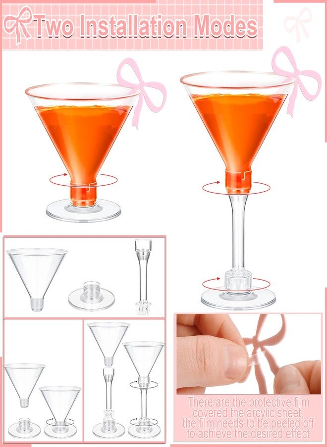 Reallnaive 48 Pcs Party Plastic Martini Glasses Disposable with Pink Bow Drink Tag 5 oz Clear Martini Cocktail Glasses Bulk for Fall Halloween Party Wedding Birthday Wine, Desserts, Appetizers - Image 3