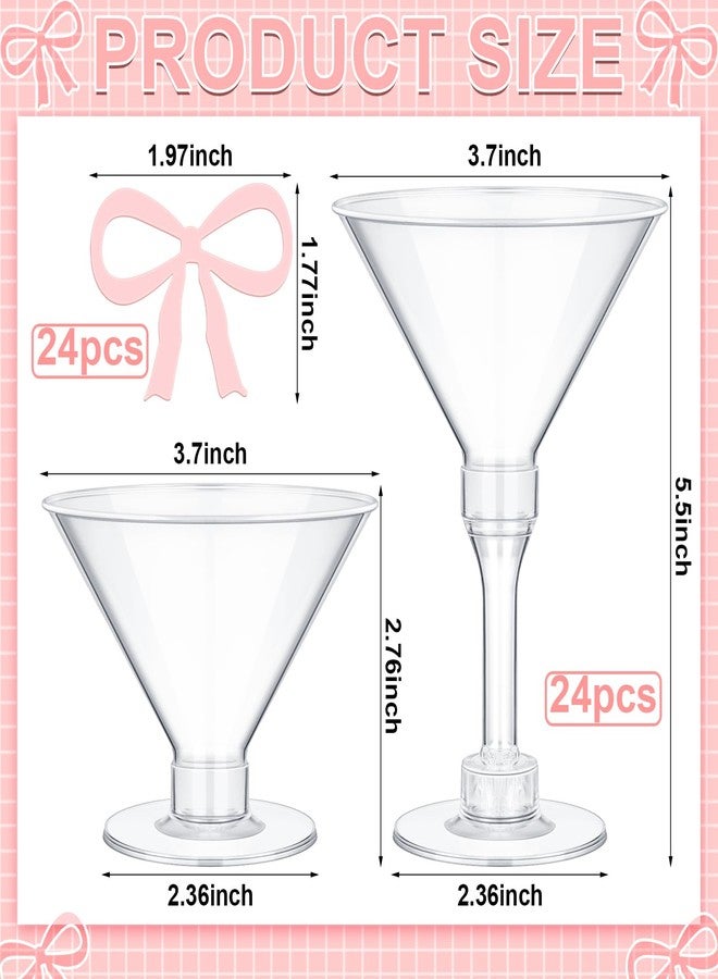 Reallnaive 48 Pcs Party Plastic Martini Glasses Disposable with Pink Bow Drink Tag 5 oz Clear Martini Cocktail Glasses Bulk for Fall Halloween Party Wedding Birthday Wine, Desserts, Appetizers - Image 2