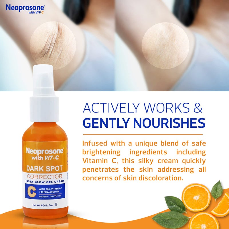 NEOPROSONE Vit C Dark Spot Corrector Gel Cream - 60 ml / 2 fl oz - Skin Brightening Gel to Remove Dark Spots and Restores Even Skin Tone - Anti Aging, Moisturizing Cream for Face, Elbows, Knees, Body - Image 5